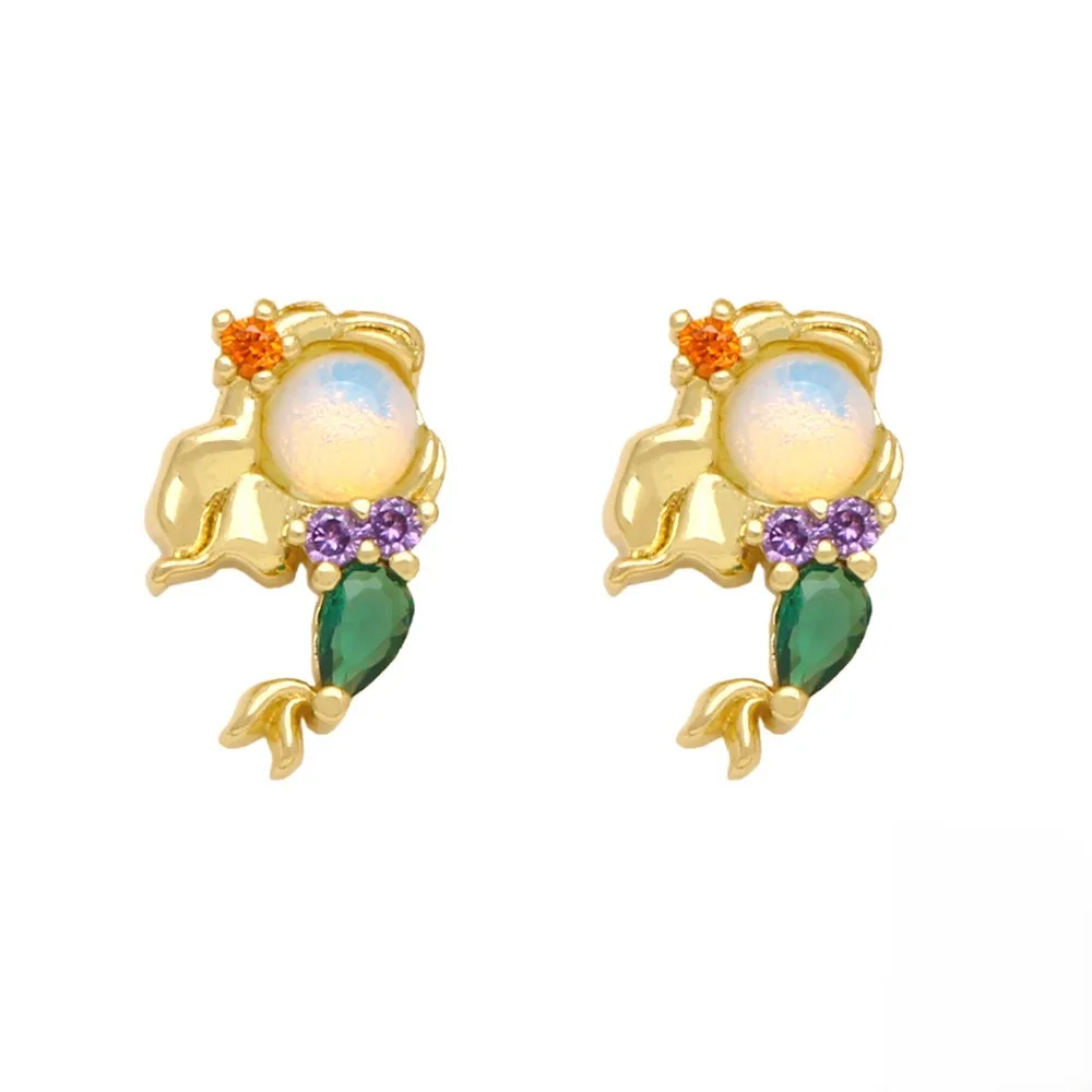 New Fairy Tale Princess Earrings Femininity With Colorful Zircon Mermaid Stud Earrings