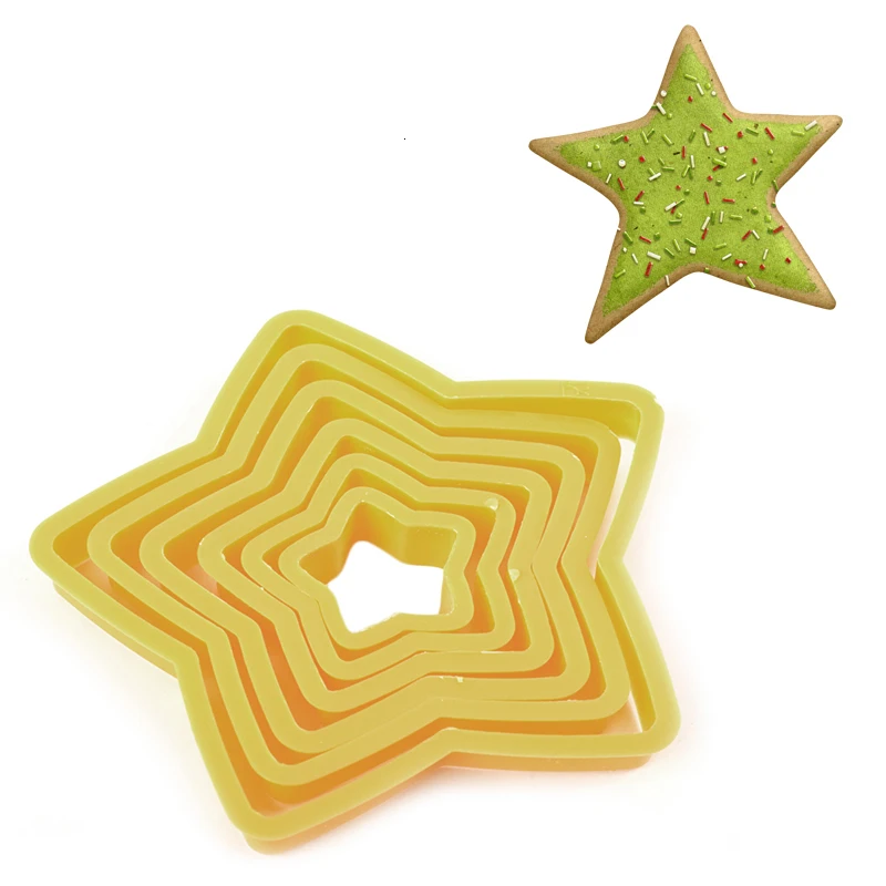 6pcs/set Pentagram Star Cookie Cutter Mold 3D Fondant Pastry Biscuit Fondant Cake Baking Mold DIY Cake Decorating Tools