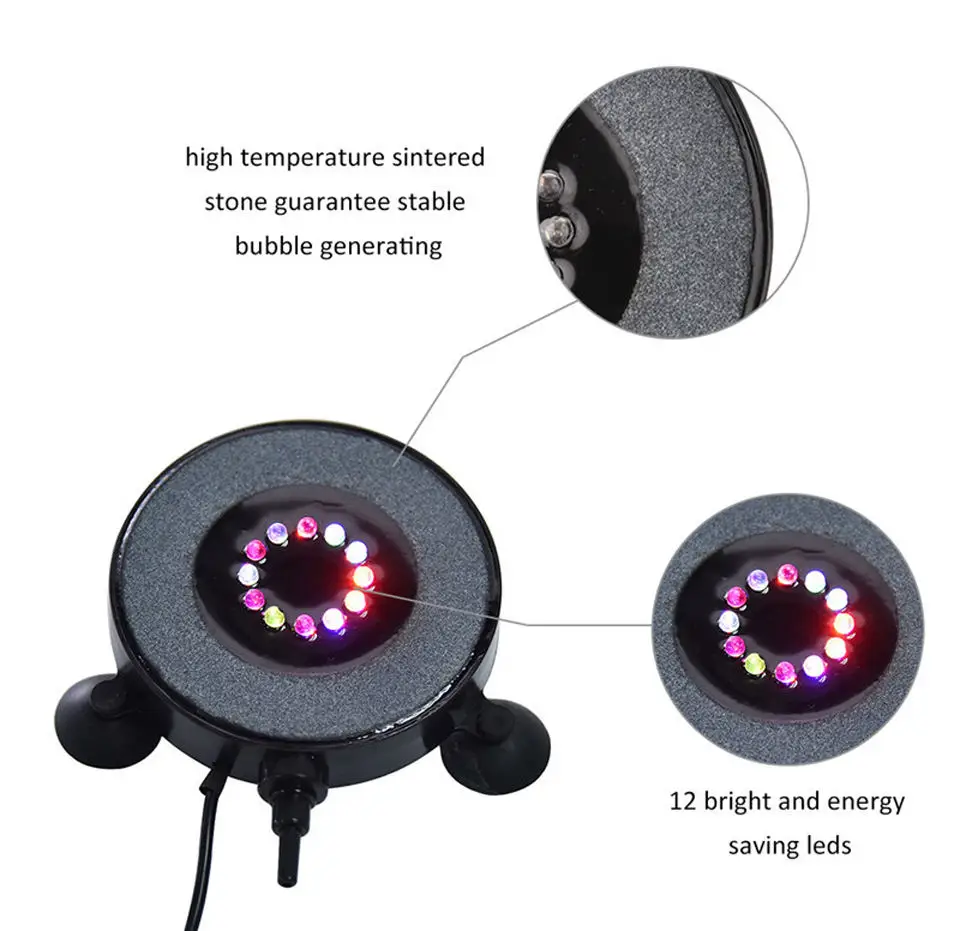 Hot Selling RGB Colorful Fish Tank Led Aquarium Bubble Light Bubble Disk Air Stone Underwater Led Light IP68