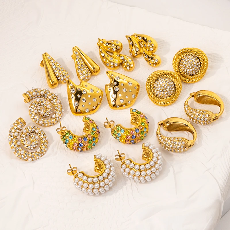 Trendy Style Earrings Stud Earring Set Wholesale Stainless Steel  Pearl 18K Gold Plated Stud Earrings