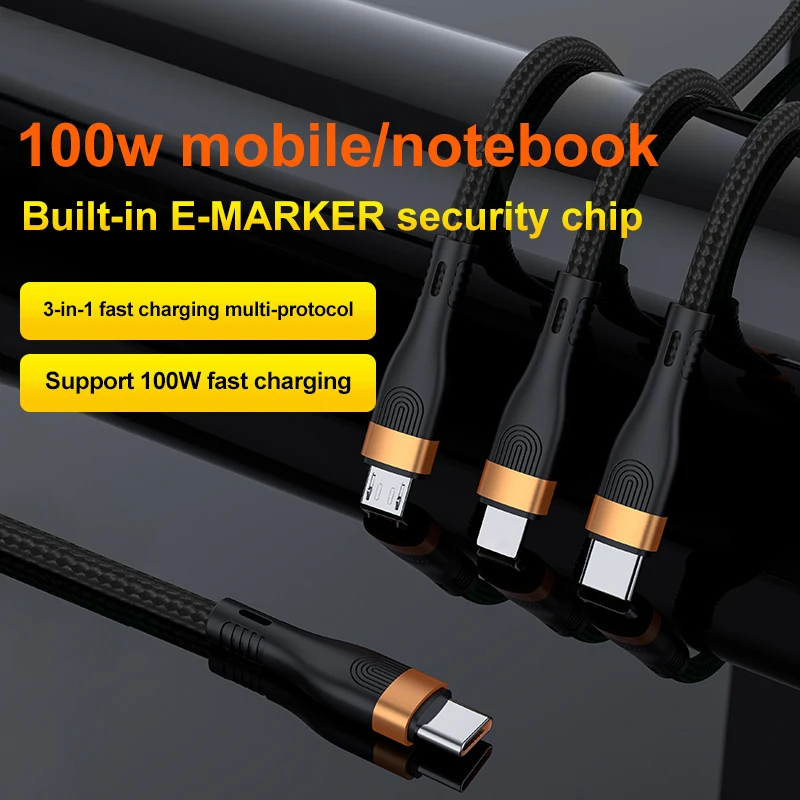 Высококачественный дорожный удобный кабель для передачи данных 6A 100 Вт Сверхбыстрая зарядка с Type-c