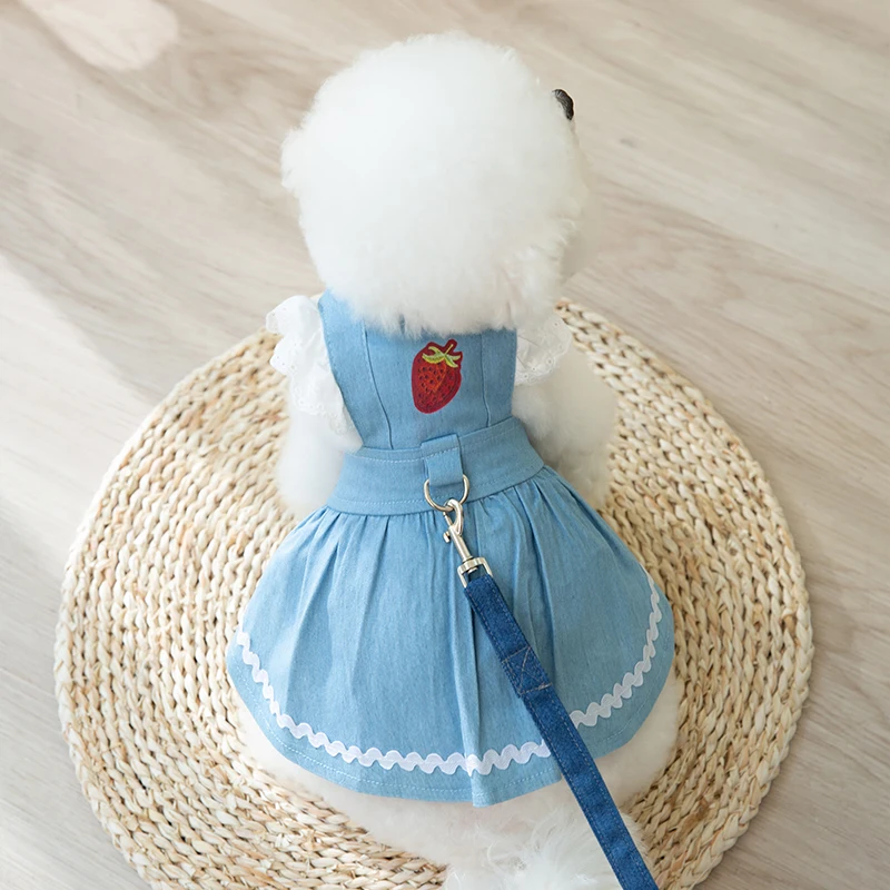 Cute Pets Dress Apparels Eco Friendly All Season Cotton Denim Fabric XS-XXL Dog Costume Pet Clothes Luxury for Dogs