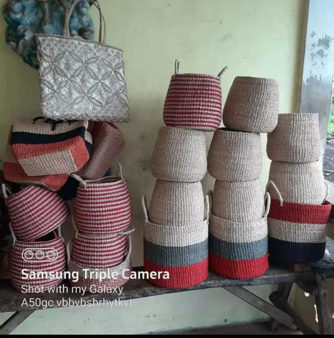 handmade plant fiber abaca rope storage  basket customized organic basket hand weaved nature grass abaca material basket