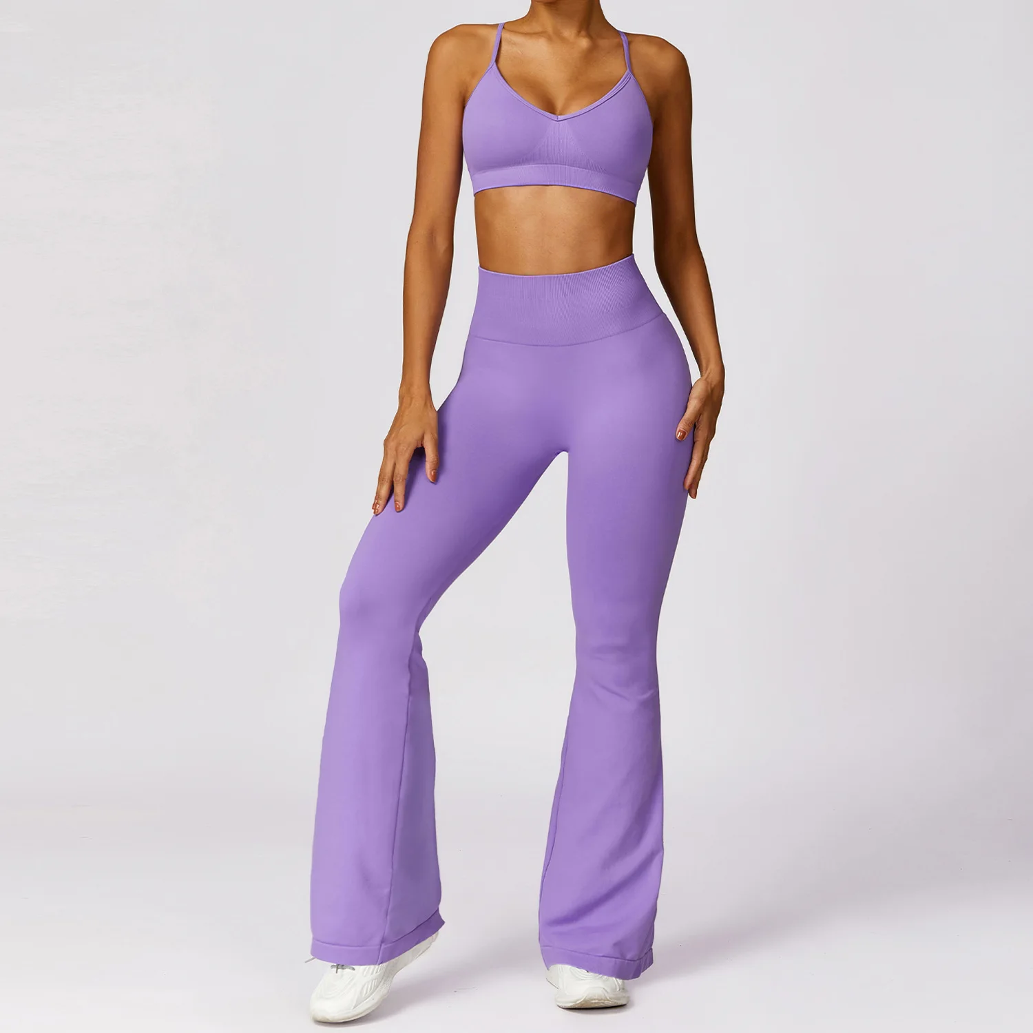 BASHAsports Women Seamless Sports Sets Women Slim Zipper Sports Jackets Crop Top High Waist Scrunch Butt Flare Pants