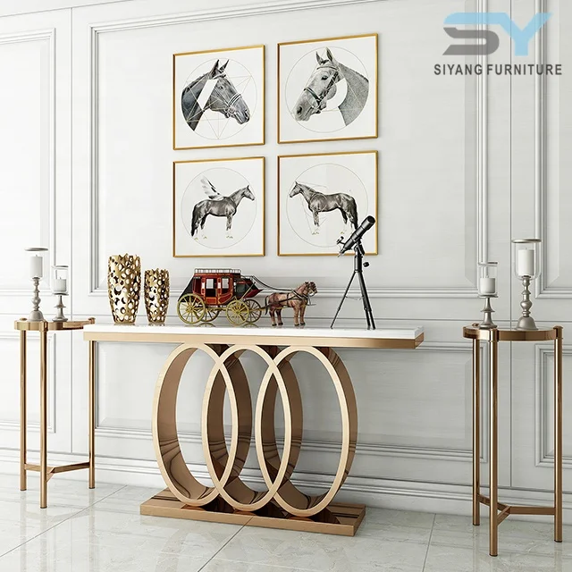 2022 Latest Modern Fashionable Marble Console Table With Stainless Steel Frame
