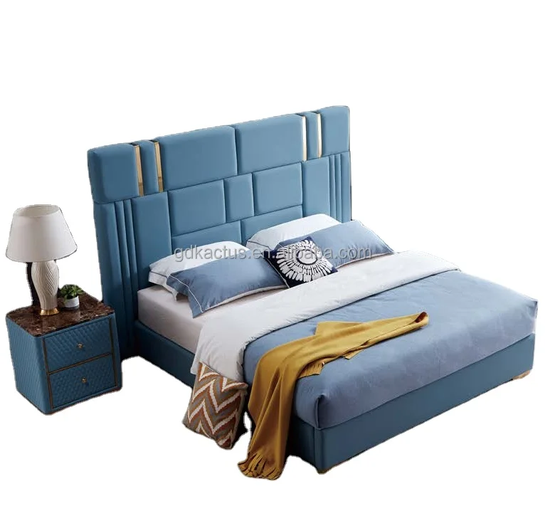 lovely simple bedroom furniture king size bed modern italian luxury bed Foshan furniture set leather soft bed