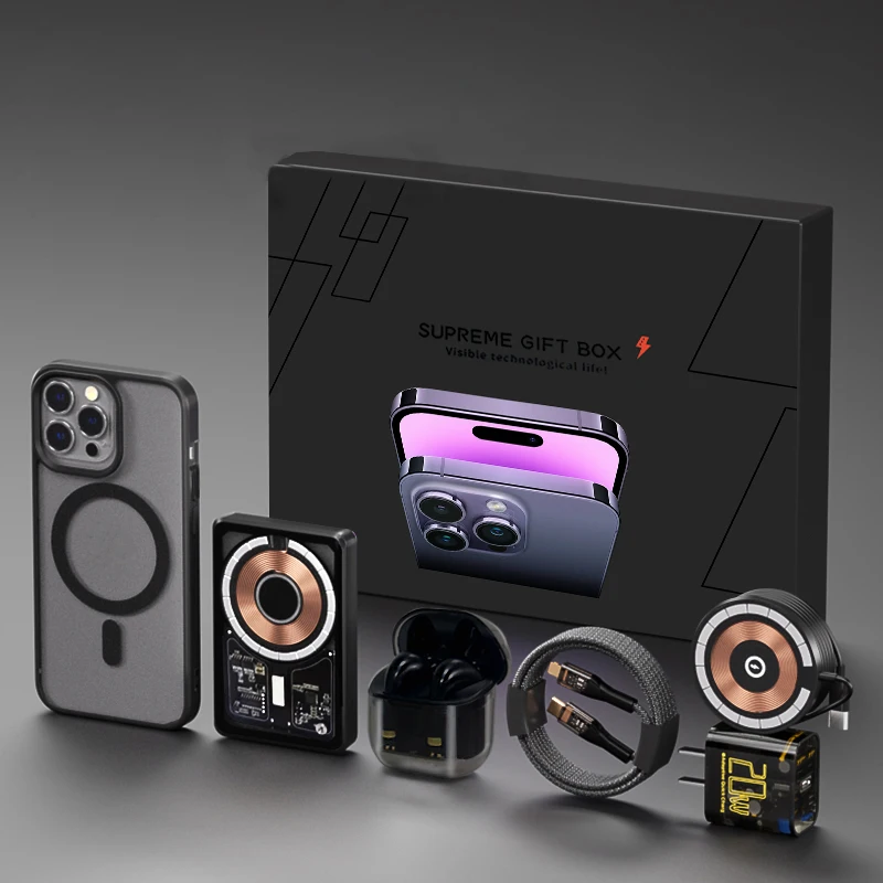 Power Bank Wireless Charger Magnetic Case Earphone 6 in1 Mobile Phone Accessories Gift Box Set For iPhone