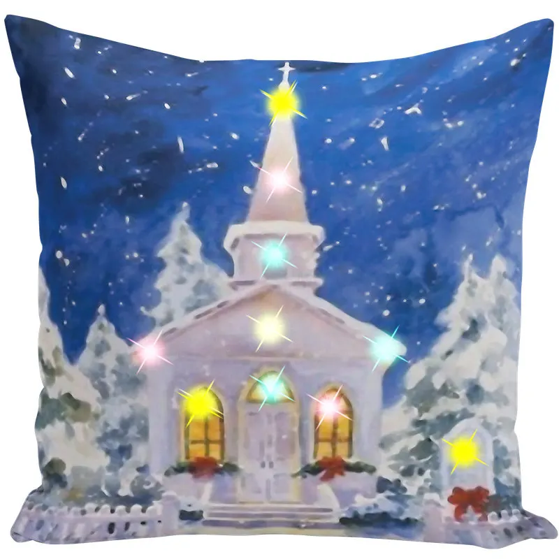 Blue Cushion Cover LED Merry Christmas Throw Pillow Case Super Sofa Light Up Cushion Cover