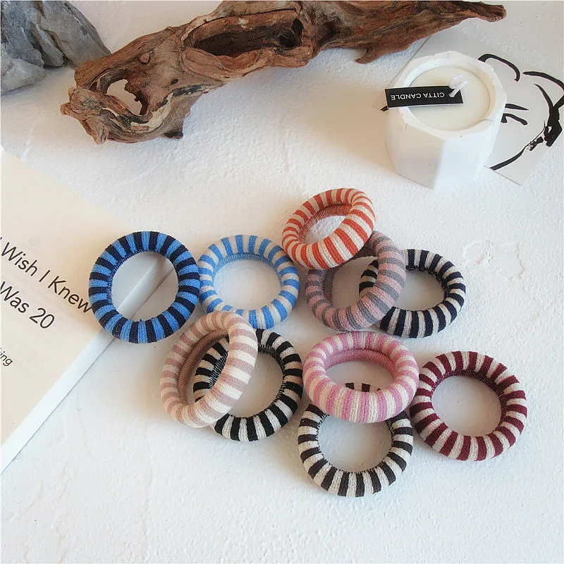 Sport Girls  Rubber Hairbands Vintage High-elastic Hair Ropes No-hurt Stripe Hair Ties Retro Hair Ties For women