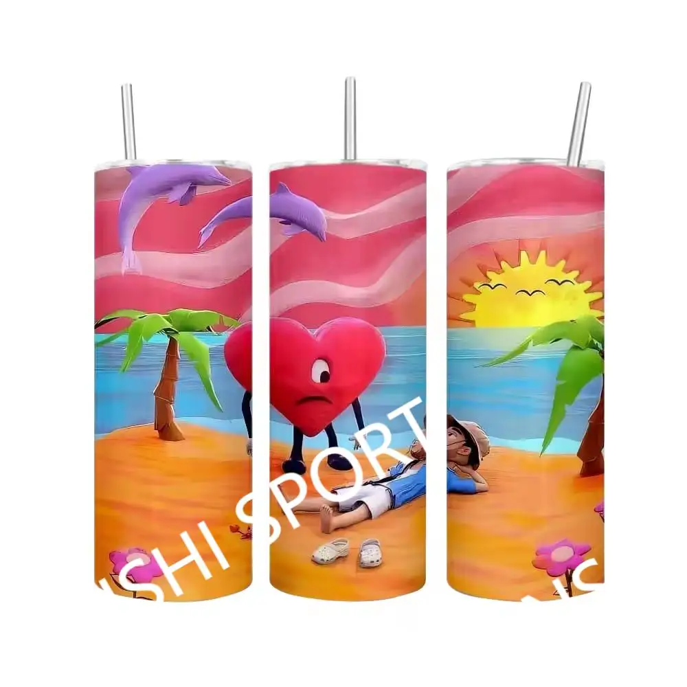 Bad Bunny 20oz Sublimation Straight Stainless Steel Custom Printed Un Verano Sin Ti Bad Bunny Tumbler Cups With Straw