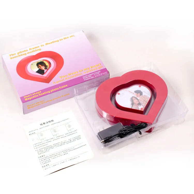 Heart Shape Rotating Two Sided Picture Frame Magnetic Rotating Levitating Floating Led Photo Frame for Wedding Home Decor