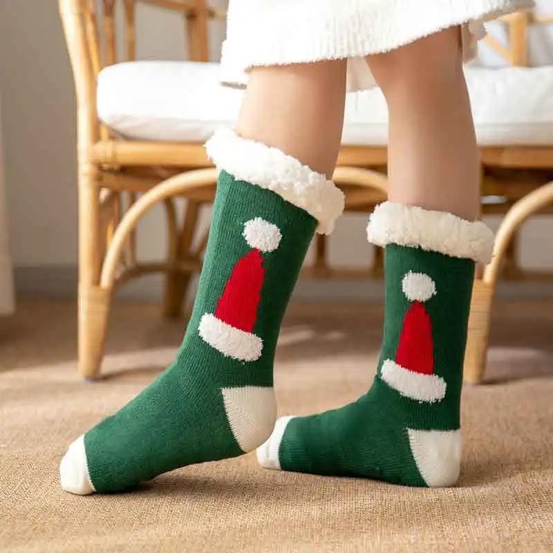 New Winter Knit Women Thick Sherpa Fleece Lined Thermal Fuzzy Christmas Fluffy Slipper Socks Floor Indoor Socks With Anti slip