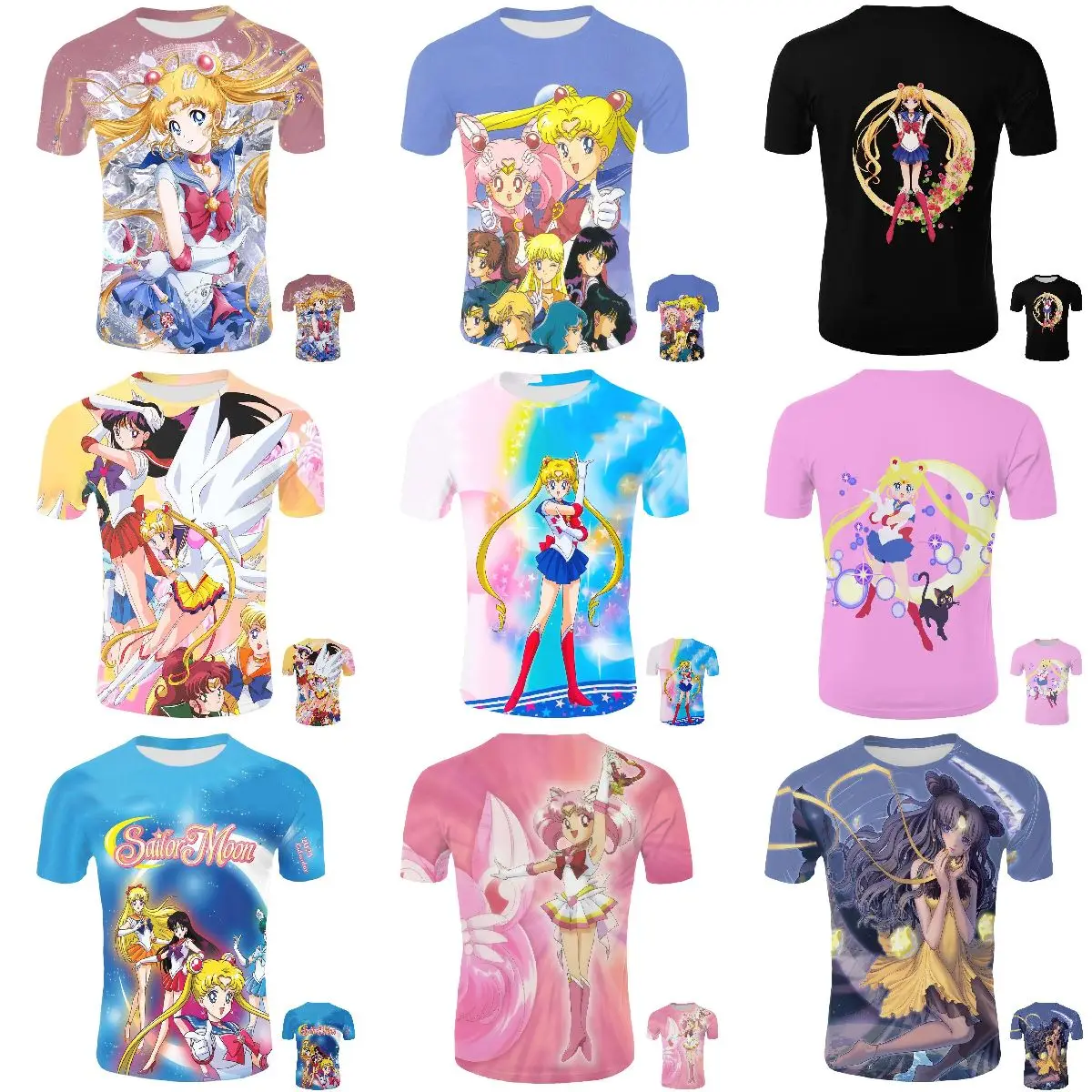 Custom anime Moon Sailor T-shirt Decoration Girl Doll Figure Office 3D printed T shirt Car Decoration