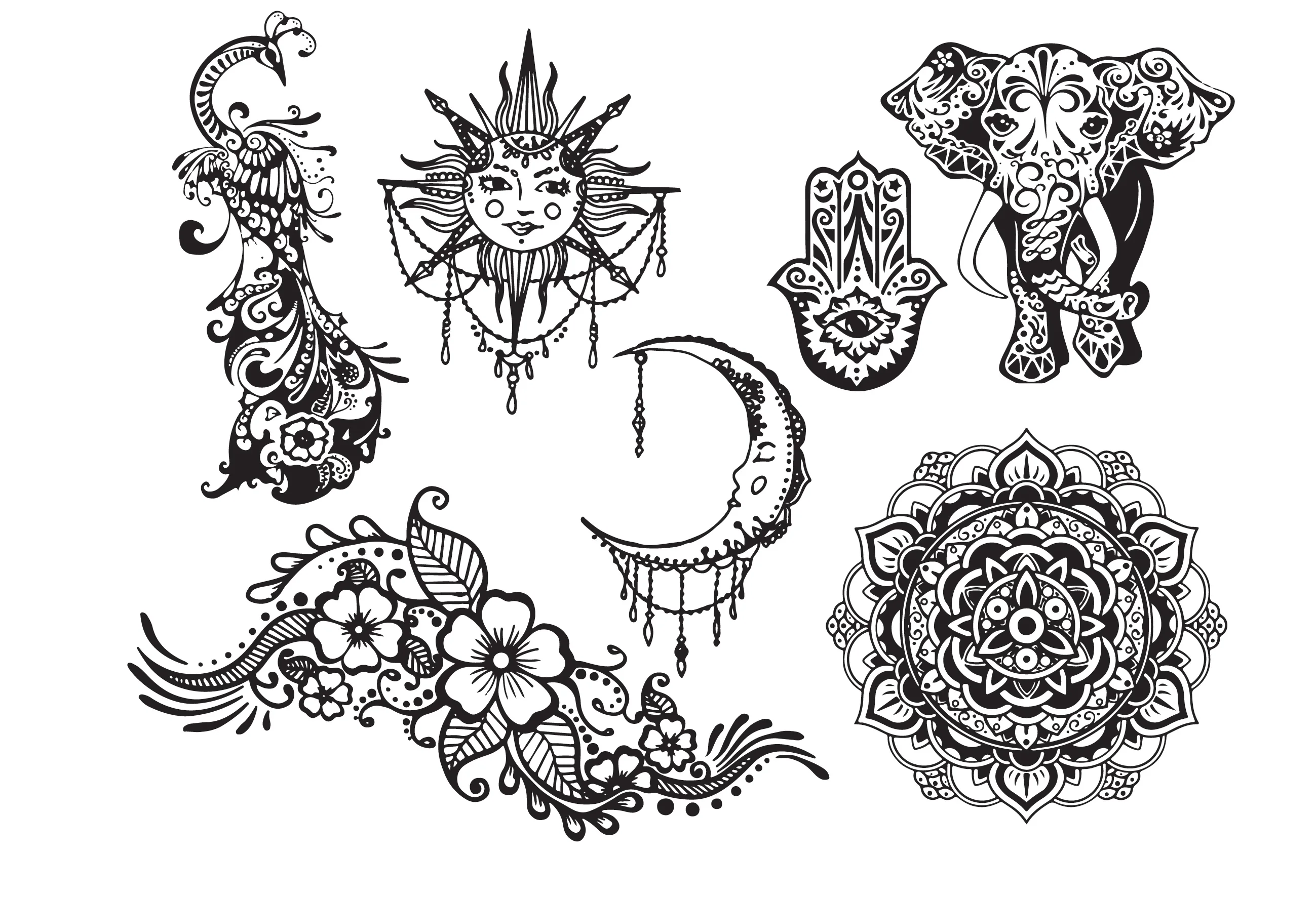  2021 Animal Henna Tattoo Stencil Sticker Body Art Black Lace