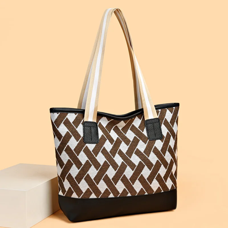 Canvas Tote Bag Simple Fashion  Leisure  Bag for Work  Lightly  Shopping Shoulder Bag A Cool Gift for Women(Black Grille)