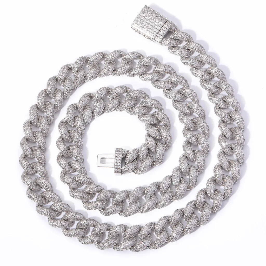 Wholesale hip hop 12 mm 925 sterling silver Moissanite Cuban chain passed diamond test on the VVS Moissanite Cuban chain