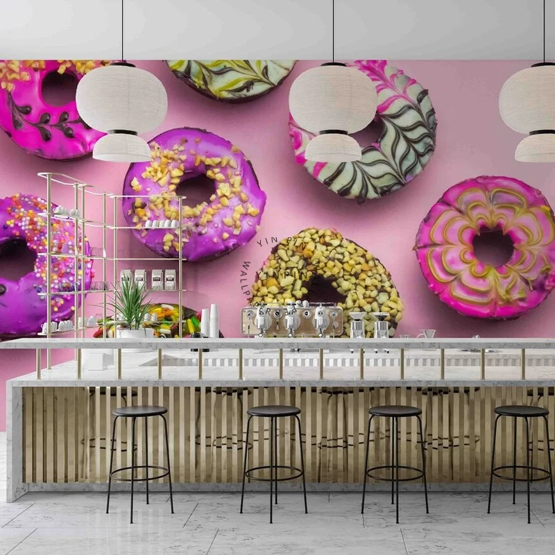 Colorful donut peel and stick removable 3D decorative wallpaper mural