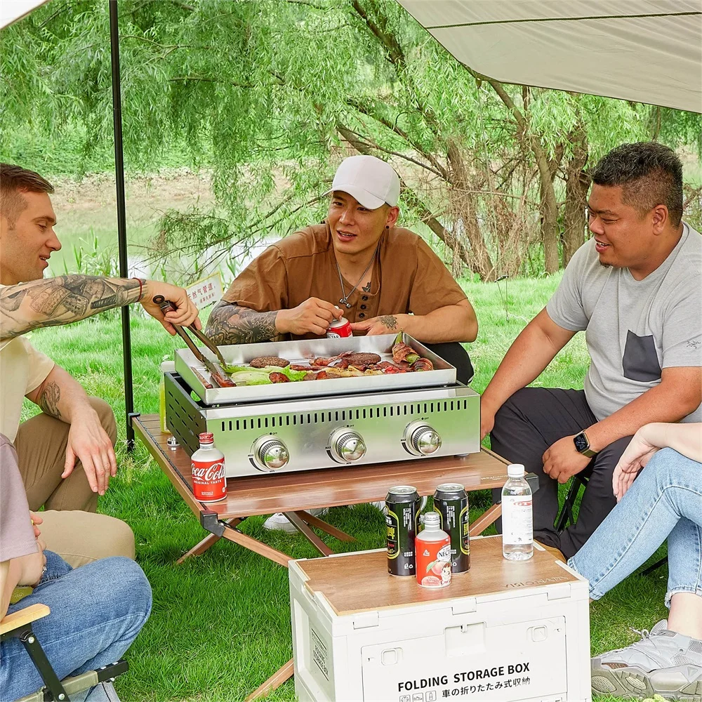 Stainless Steel Griddle Grill 3 Burner Portable Gas Stove BARBECUE Gas Griddle Plancha Grill