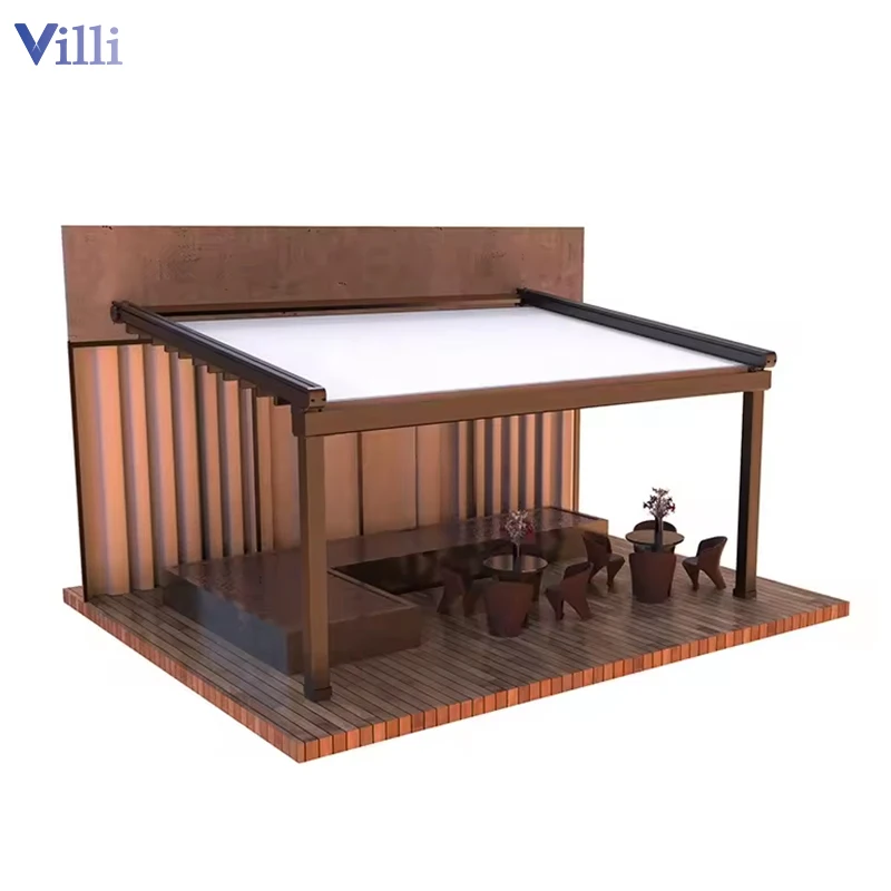 OEM aluminium wall mounted electric rain proof sunshade retractable pvc pergolas outdoor for carport