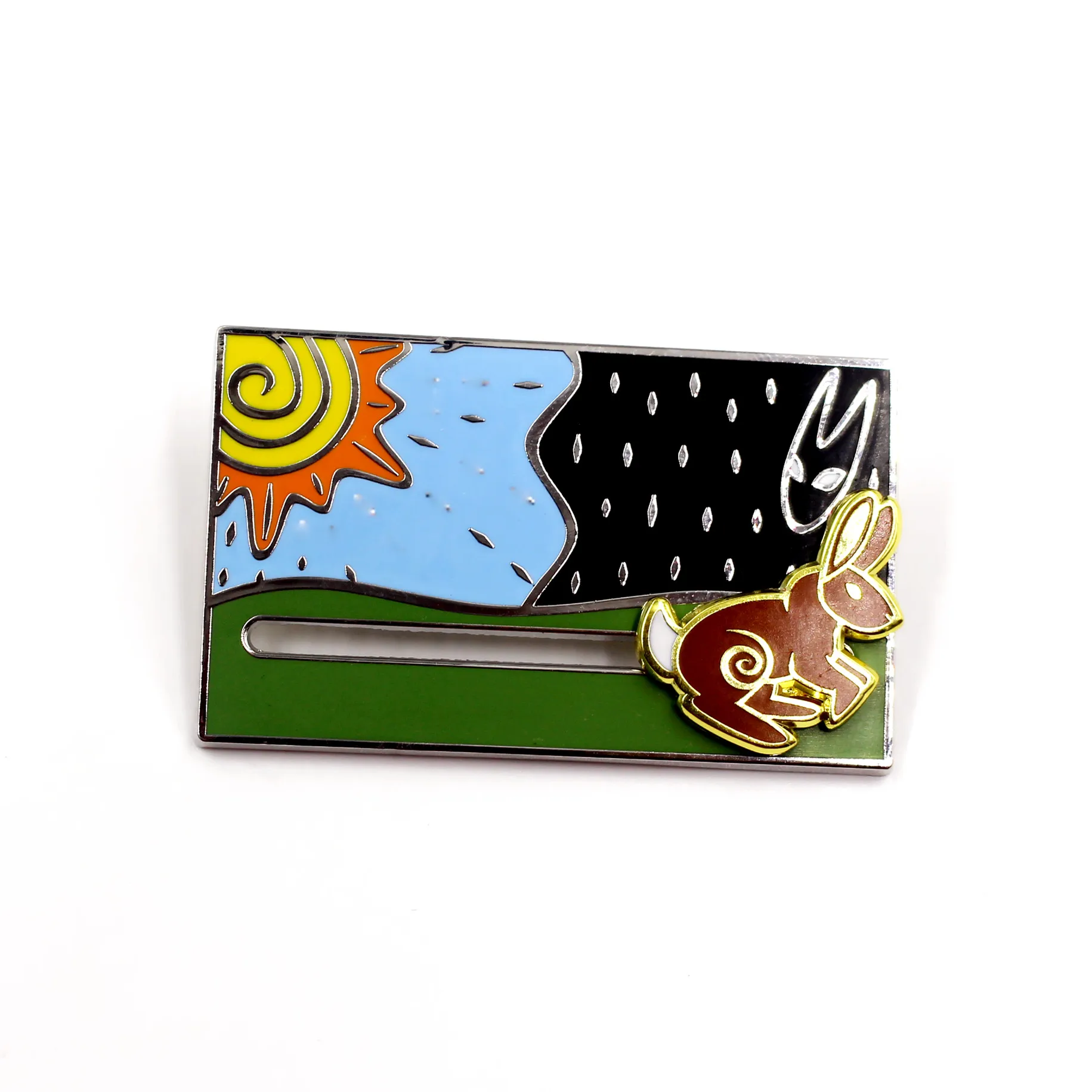 sliding moving lapel pin badge