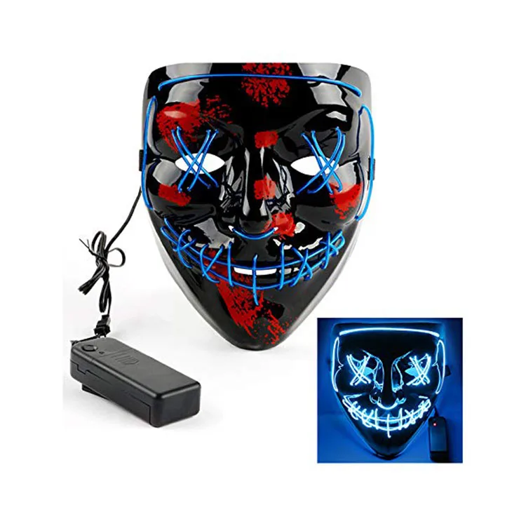 Halloween Party Mask Bloody V-Shaped Colorful Light Up Scary Cosplay Pvc Face Party Led Custom Halloween Mask