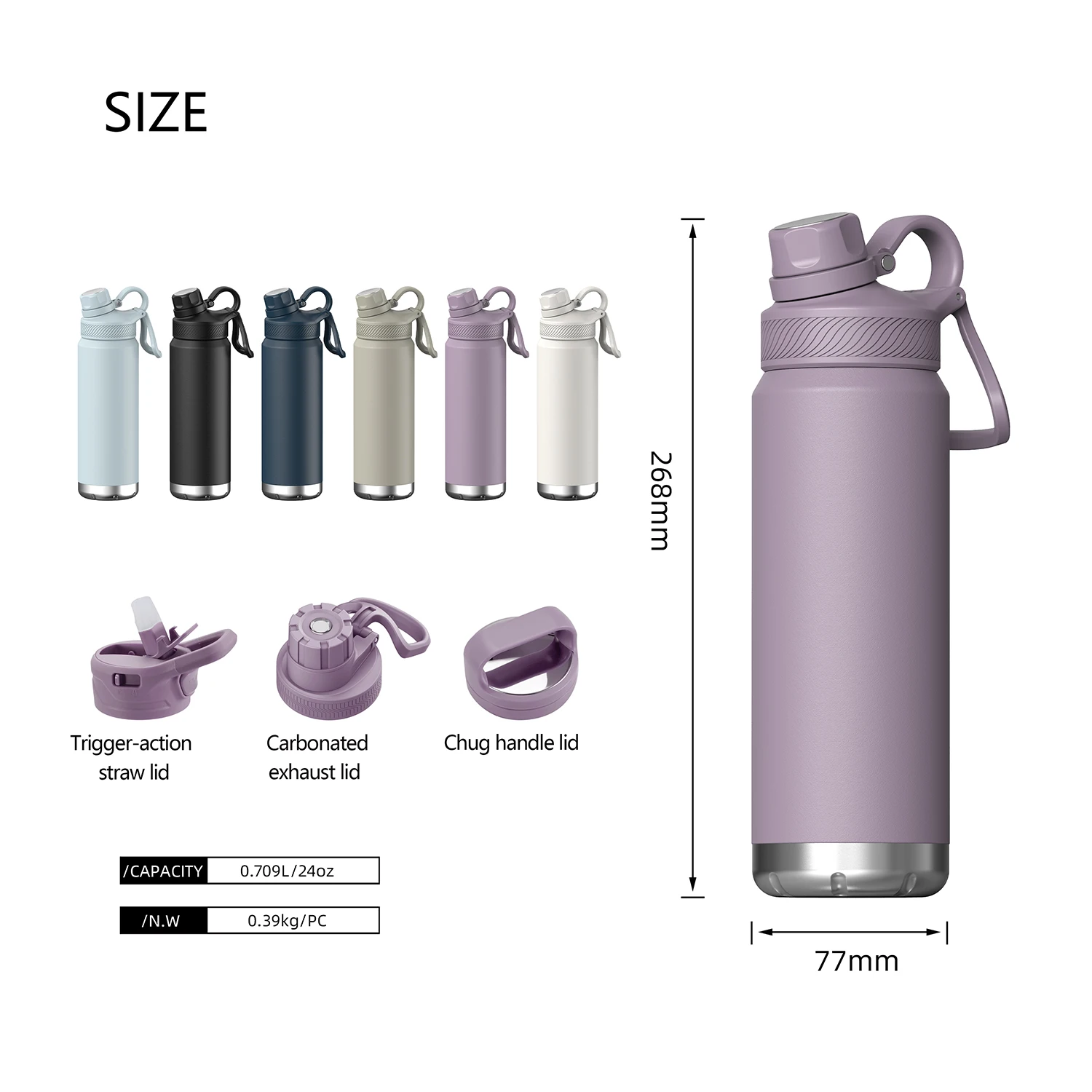 Multi-lid 24oz Stainless Steel Bottle Water Thermos Water Flask Vacuum Insulated Water Cup Waterbottle 24oz With Custom Logo
