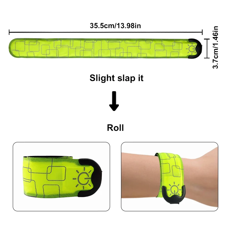 BSCI Factory Audit Custom Brand Logo Night Walking Safety Warning Led Slap Wristband Flashing Band Glow in the dark Sport Band