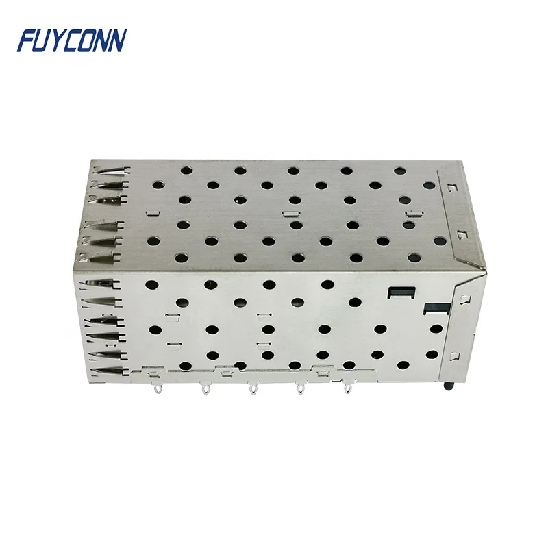 2-by-2 Multi-Port Female SFP Cage Assemble SFP Connector, Double Layers 2x2 Ports Press-Fit 80Pin SFP Connector