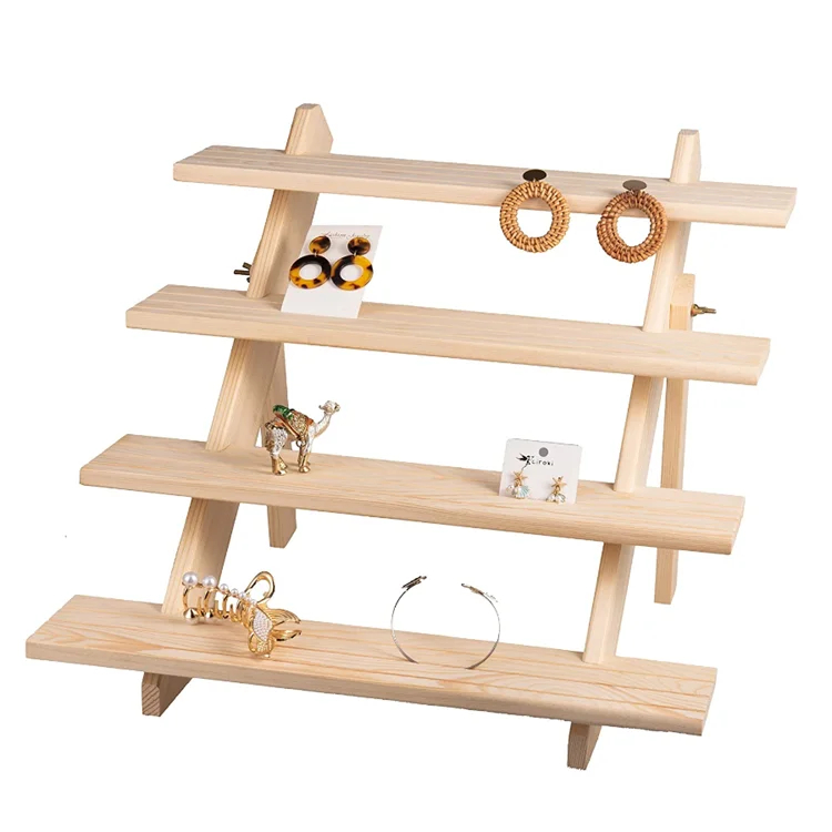 High quality 4 tier cascading wooden desktop rack cake display stand  ring earring  racks