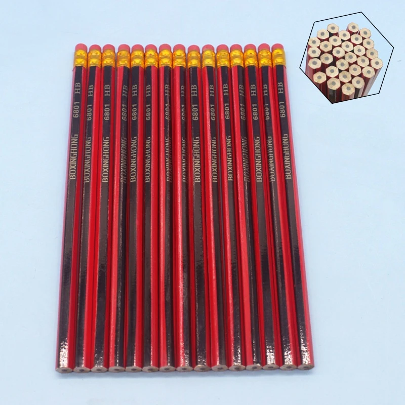 Wholesale HB  Hexagonal  triangle round Black Red Classic Wood Pencil Student Pencil with Eraser BOX