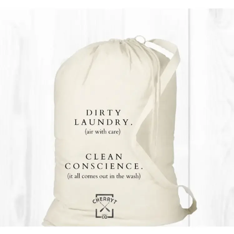 Drawstring Tote Wash Garment Storage Cotton Canvas Laundry Bag Storage Laundry Clothes Basket Cloth Washing Foldable Bag