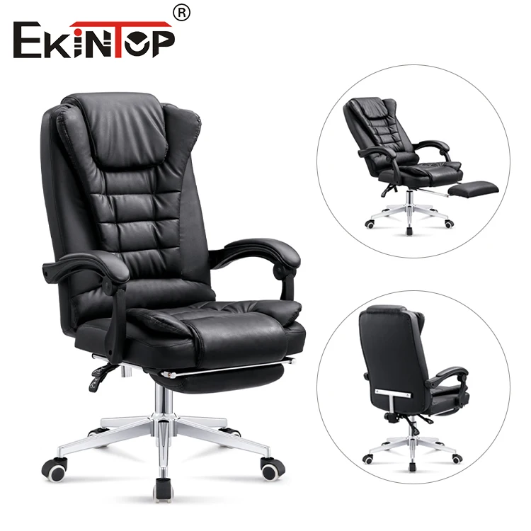 Ekintop Manufacture Manager Executive Ripple Black Leather Office Chair Classic Swivel Ergonomic Office Chair with Footrest