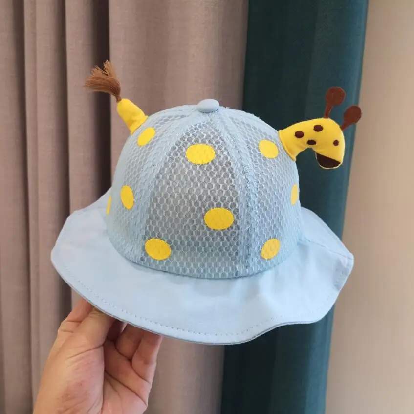 Girls Boys Cute Animal Bucket Hat Spring Summer Giraffe Embroidered Fisherman Sun Protective Hat Kids Cotton Mesh Bucket Hat