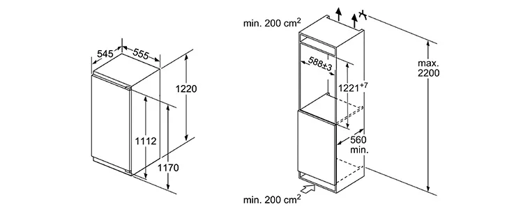 188L Built-in Refrigerator Low Frost Integrated Larder Fridge Freezer for Home Kitchen Hotel White