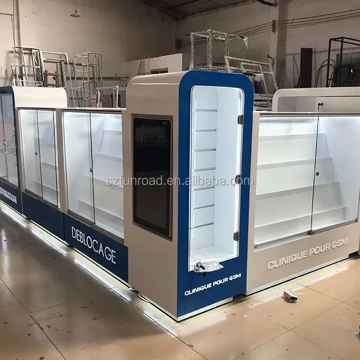 Mall Small Cell Phone Accessories Kiosk Of Cell phone Repair Kiosk & Retail Mobile Phone Case Wooden Showcase For Sale