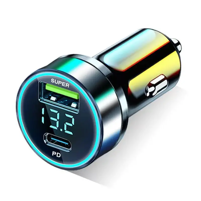 120W 66W Digital Display Super Fast Charging Car Charger USB A+C Type-C 2 port 66w Metal Ring Display Car Charger Manufacturer