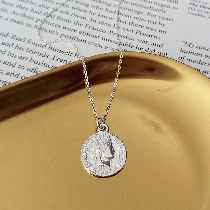 Vintage 925 sterling silver  coin pendant necklace for girls