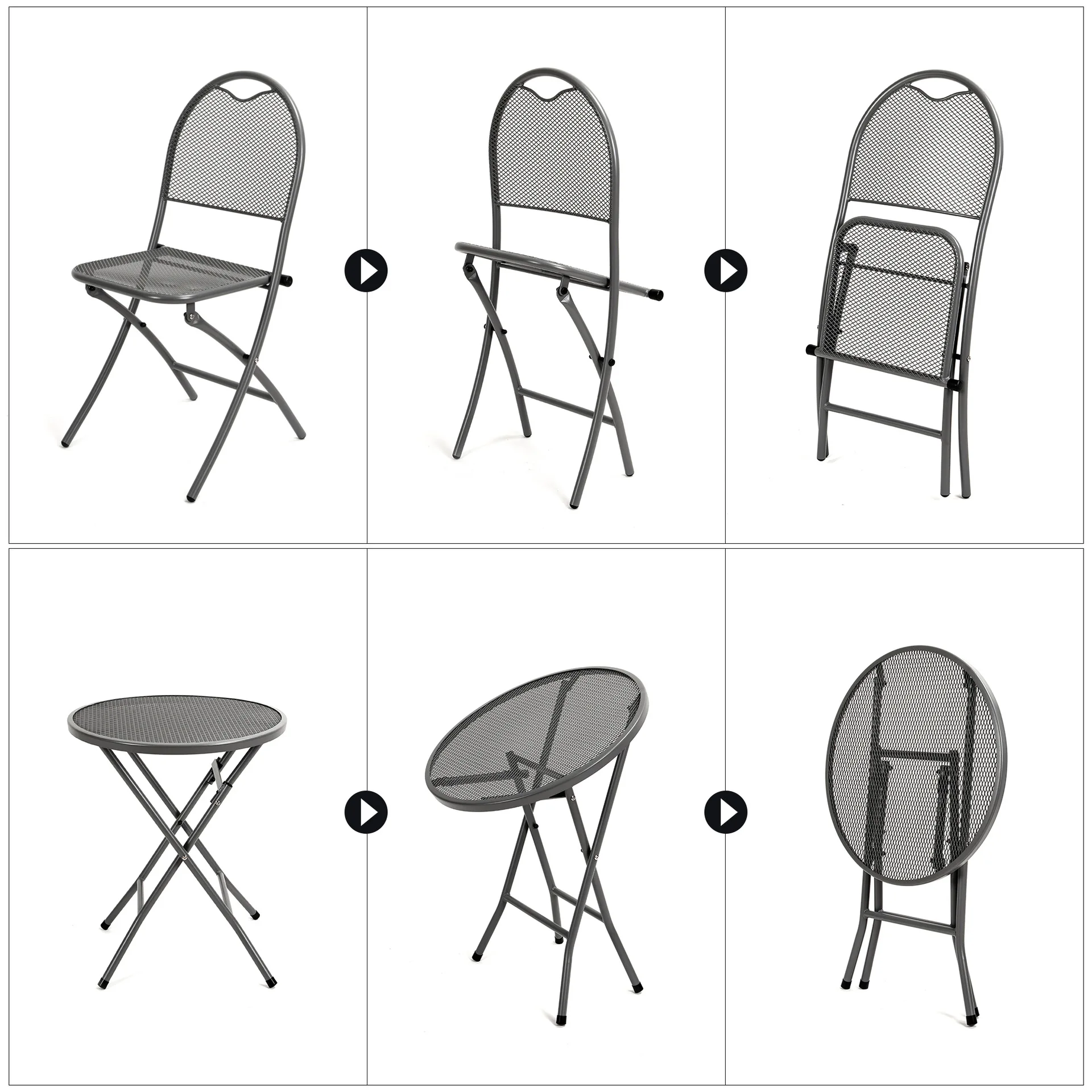 3 Piece Patio Bistro Set Folding Outdoor Metal Patio Furniture Sets Round Table and Chairs for Porch Yard Balcony Garden