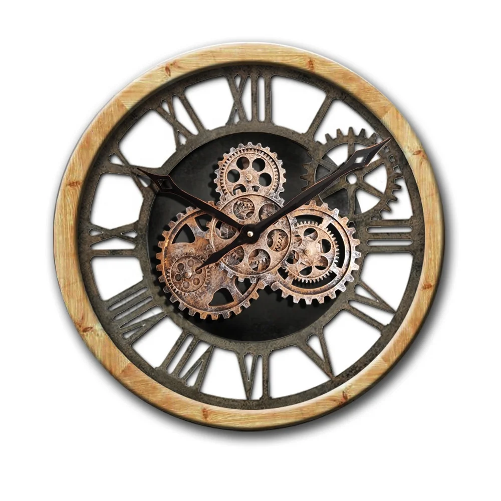 
Oversize Industrial Decorative Luxury Metal Moving Gears COG Mechanical Wall Clock 