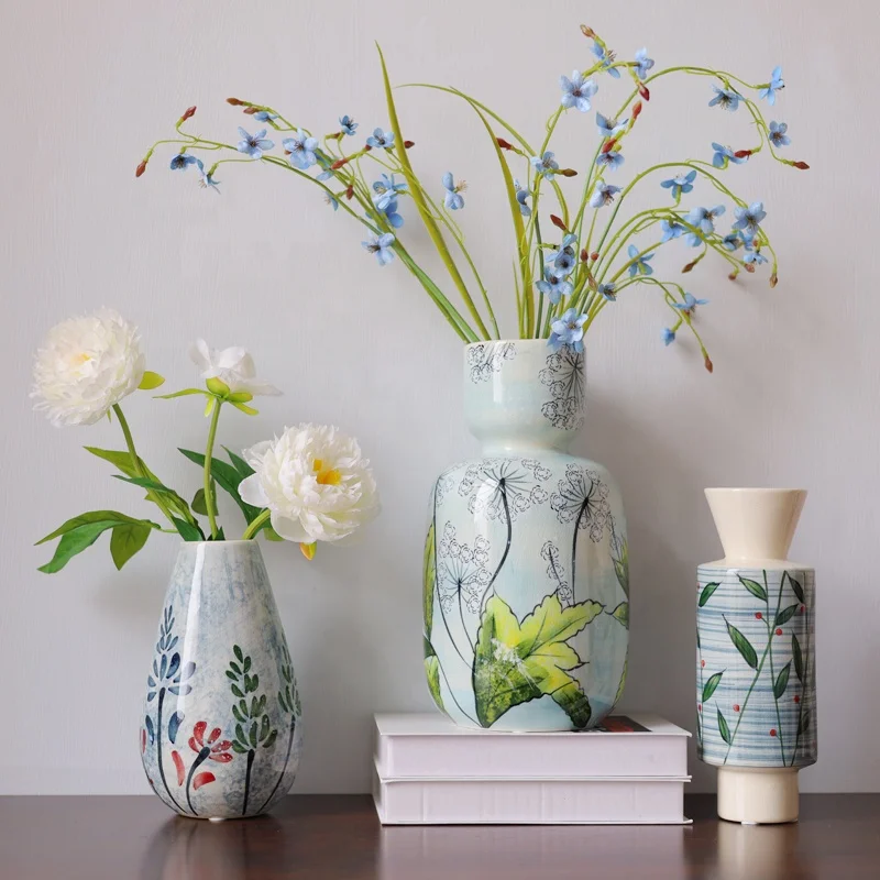 1 PC Accepted Retails Candy Shape Blue Vintage Floral Ceramic Flower Vases for Home Decoration
