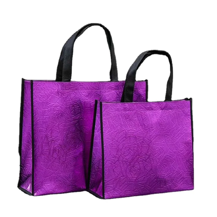 Glossy Reusable Grocery Shopping Bag Non-woven Tote Bag with Handle Foldable Gift Bag for Birthday Party