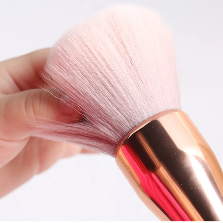 Silver handle fluffy single super soft hair makeup synthetic fiber kabuki big blush brushes make up loose powder blusher brush
