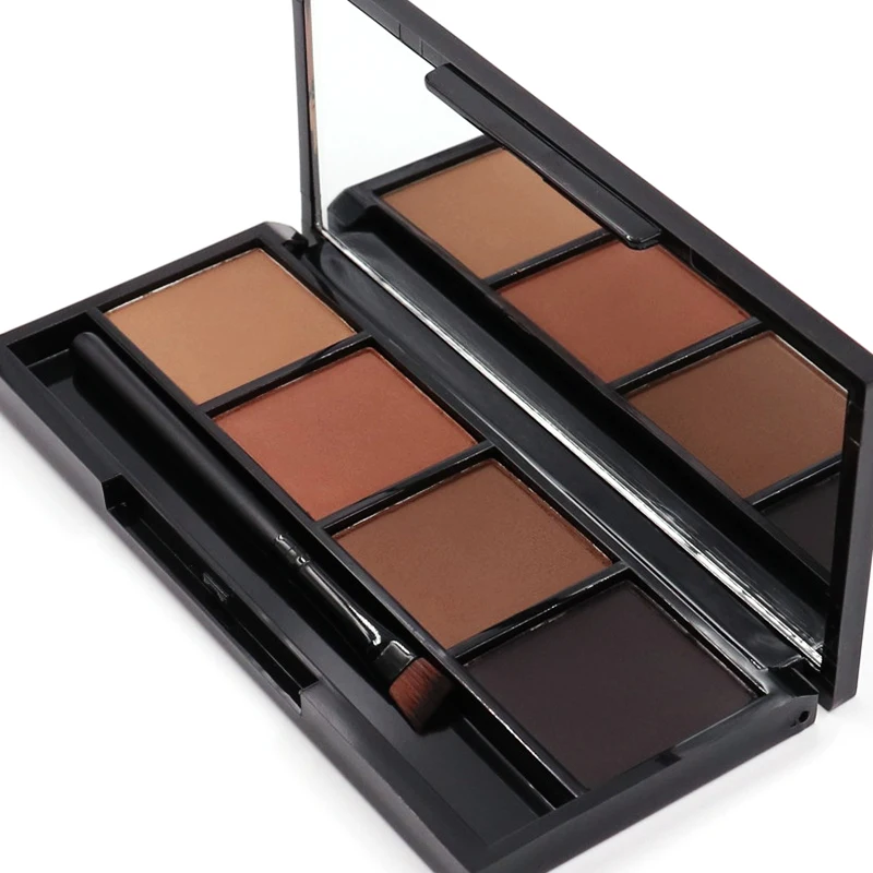 OEM 4 colors pressed waterproof long lasting cosmetic private label brown eyebrow powder palette eyebrow brush