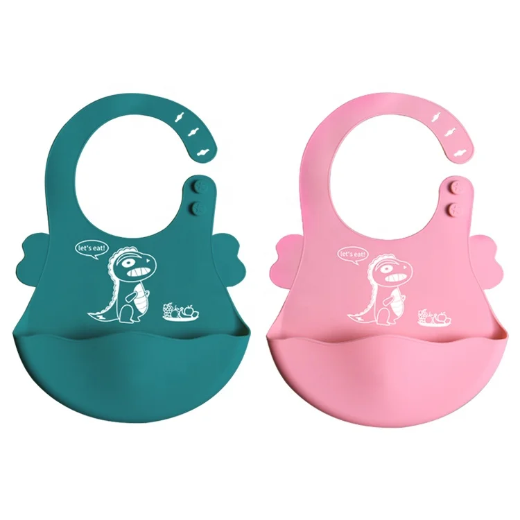 Baby supplies products food grade silicone baby bibs waterproof dinosaur cartoon silicone baby bib for free sample