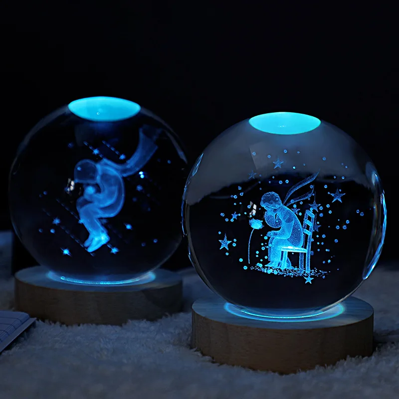 Hot Sales Crystal Ball With Wooden Base Customizable Pattern Crystal Ball Atmosphere Light 3d Crystal Balls