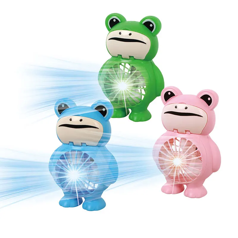 Battery Operated Mini Handheld Cute Frog Fan Toy  Personal Fan With Light Cartoon Candy Toy For Kids