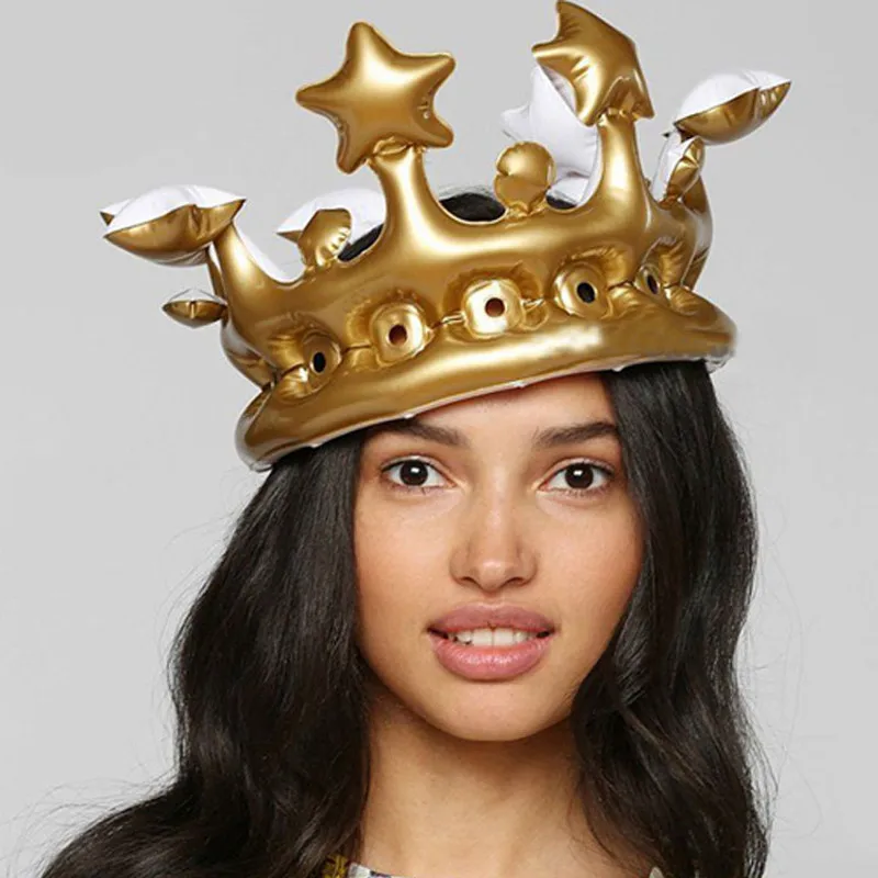 Gold Inflatable Birthday Crown Trendy Party King Princess Head Wear Gold Crown Hair Accessories Photograph Props Party Supplies