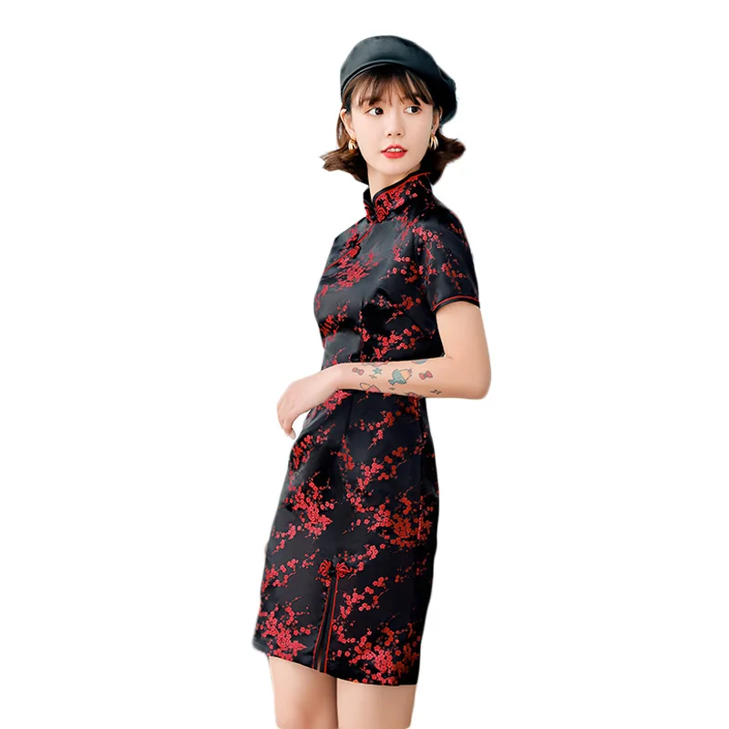 Традиционная Китайская одежда Cheongsam Классическое женское платье Qipao с коротким рукавом сексуальное свадебное вечернее QP-004