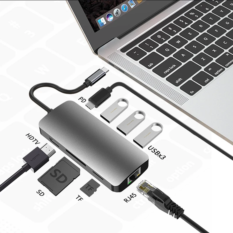 8 9 в 1 Usb-концентратор адаптер Type-c концентратор 4k Tf Sd H DMI 3 5 мм аудио конвертер Ethernet Usb 0