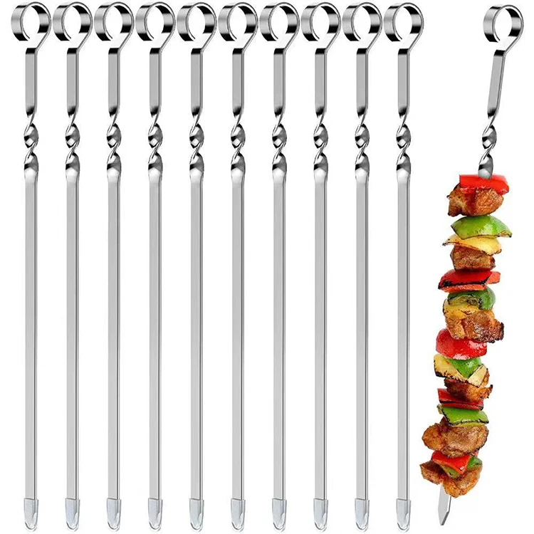 
10pcs bbq stick stainless steel reusable bbq grill skewers kabab skewer bbq 